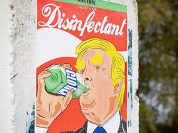 Cartoon of Trump drinking from a bottle