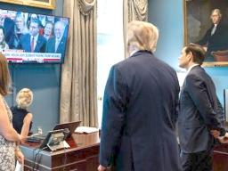 President Trum and Marco Rubio watch House vote