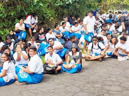 Samoana students on the hillside during tsunami drill