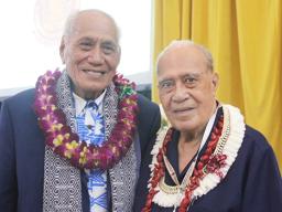 Tui Atua Tupua Tamasese Efi (left) of Samoa, and Fofo I’iga I. F. Sunia