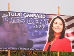 Mini-size billboard for US democratic presidential hopeful, Tulsi Gabbard