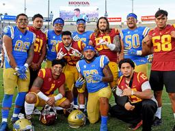 Top: L-R Devin Asiasi (TE), Marlon Tuipolotu (DL), Boss Tagaloa (OL), Atonio Mafi (DL),Toa Lobendahn (Center), Tyler Manoa (DL), Solomon Tuiliaupupu (LB),  Bottom: L-R Palaie Gaoteote IV (LB), Vavae Malepeai (Running Back),  Lokeni Toailoa (LB), Talanoa Hufanga (Safety) 