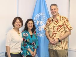 Deputy Representative Eri Taniguchi, UNW Fiji MCO Rep Alison Davidian and UN Fiji Resident Coordinator Dirk Wagener 
