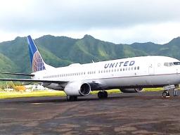 United Airlines plane on the ground in Pago Pago