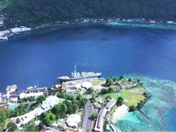 USS Sampson docing in Pago Pago harbor