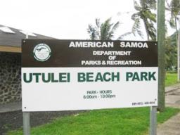 Utulei Beach Park sign