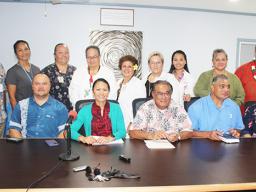 J Medical Center Chief Executive Officer, Faumuina John Faumuina (3rd from left) and Health director Motusa Tuileama Nua (4th from left) — along with task force members and medical personnel