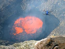 A drone flying over Vanuatu’s Ambrym volcano
