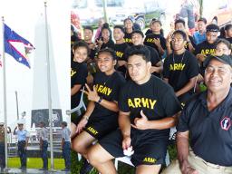 Flag raising and JROTC recruits 