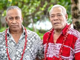 Taliilagi Mauava Tu'upo Toleafaoa Va'atausili (left) and elder Puleaga Visesio Patea Fatu