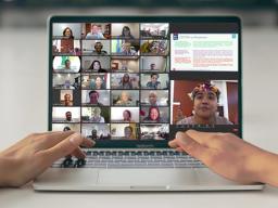 Computer screen showing thumbnails of participants