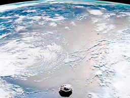 A satellite image of Tonga volcano eruption