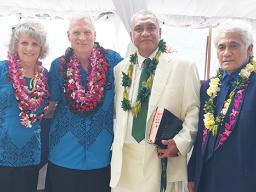  (L-R) Dr. James Gebhard and his wife Helen with Rev. Tuilaepa Samuelu of the Aunuu CCCAS, and Senator Tuiasina Dr. Salamo Laumoli