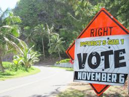 A sign from the East Side reminding the public to vote today in local elections