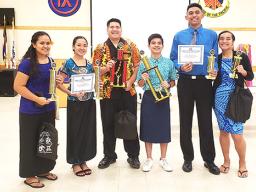 (L-R) are the Top 6 winners of the competition: Noelle Lei Sam (SPA), 4th Place; Avril Louella Regis (FMHS) 3rd Place; Osana Laulu (LHS), 2nd Place; Vincent Maverick Jagon (FMHS), 1st Place; Kutori Temese (Manumalo), 5th Place; and Jodesy Fuiava (Manumalo), 6th place.