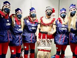 Nathan Ikon Crumpton with the USA Women's Alpine Ski Team