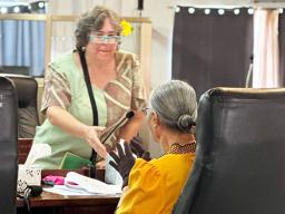 Kristi Baxton, Legal Counsel for the Governor’s Office, greets Senator Fonoti Tafaifa Aufata 
