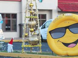 holiday decorations in front of a business in Tafuna