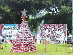 Christmas decorations on the A.P. Lutali Executive Office Building west lawn