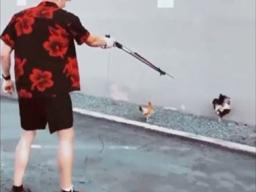 Artyon Zhiryada, 20, was seen shooting a chicken 