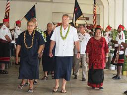 Gov. Lolo Matalasi Moliga, US Secretary of Interior Ryan Zinke, and Congresswoman Aumua Amata