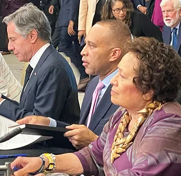 Amata with Hakeem Jeffries and Secretry of State Blinken