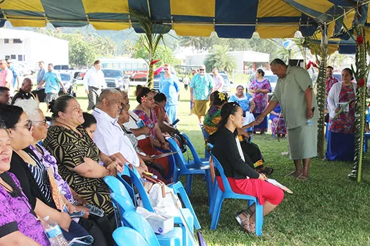 Lt. Gov. Lemanu Sialega Palepoi Mauga, welcomes families to the government memorial service on