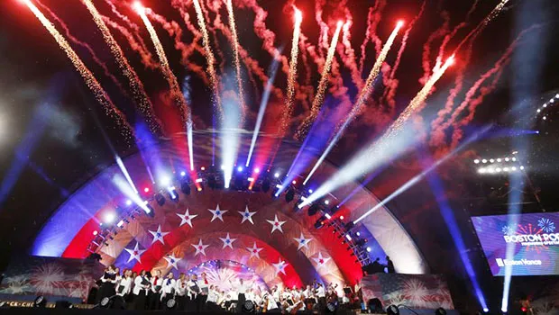 fireworks explode over the Hatch Shell during rehearsal for the Boston Pops Fireworks Spectacular in Boston