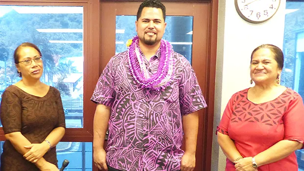 [l-r] Tafuna High School principal, Tutuila Togilau; Tafuna HS social studies teacher and 2020 Territorial Teacher of the Year, Edney Apulu; and Education director Dr. Ruth Matagi-Tofiga