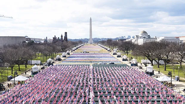 Flags are placed on the National Mall