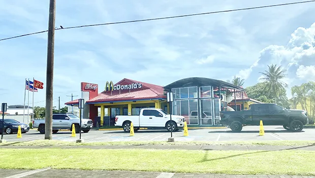 Cars lined up at McDonald's drive-thru