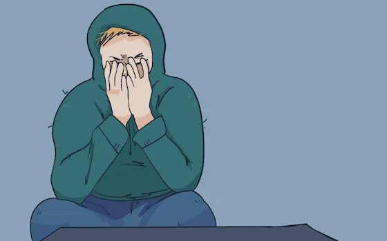 Illustration of a person hunched over in a hoodie