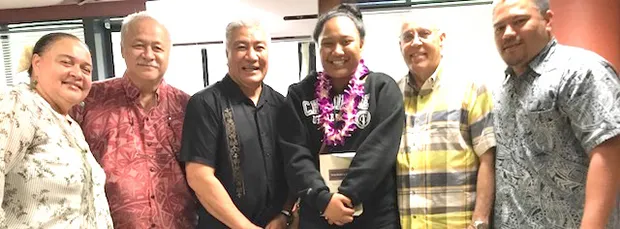 (l-r) Lulu Barber, Tapaau Dr. Dan Aga, Robert Ho Chee, Frantacia Mauigoa, John Marsh, and Keith Gebauer 