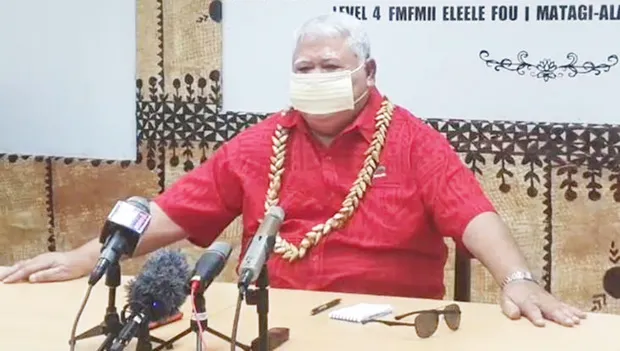 Samoa Prime Minister Tuilaepa Sailele Malielegaoi speaking to reporters