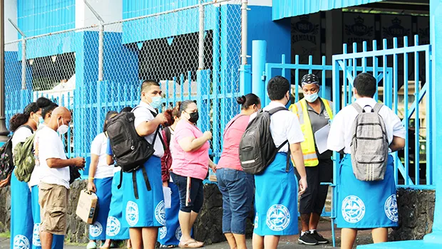 Students lining up to enter Samoana High School