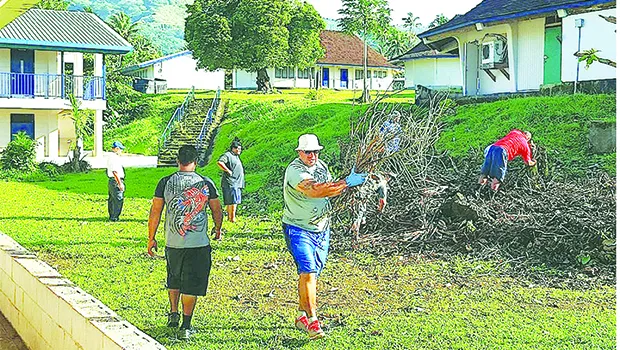  In this Samoa News file photo, DPS and DHSS workers in August 2017 working to prepare the campus of Pava'ia'i Elementary School.