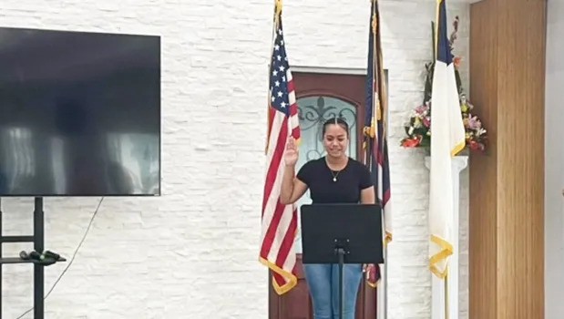 Roselyn Ah Ling takes the Navy oath