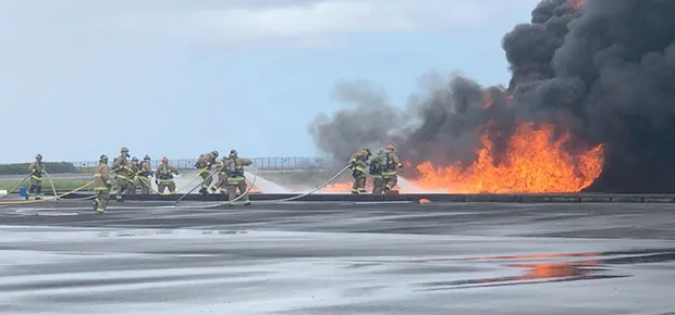  Airport firefighters fighting fire