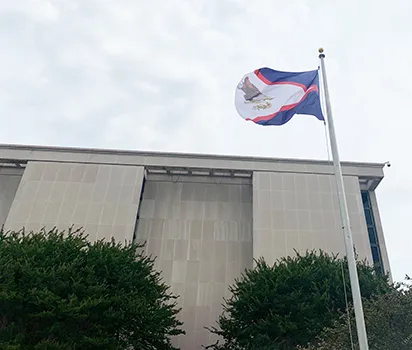 The American Samoa flag flying at the National Museum of American History