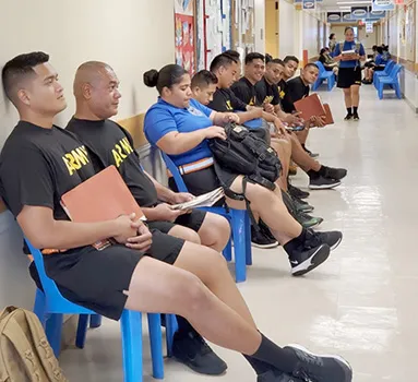 U.S. Army Reserve Soldiers under the 9th Mission Support Command waiting for physicals