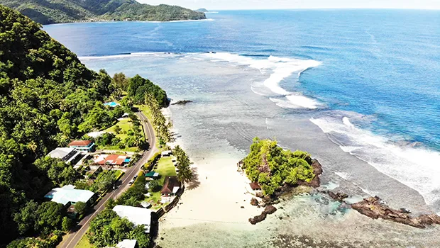 Aerial view of main road in American Samoa