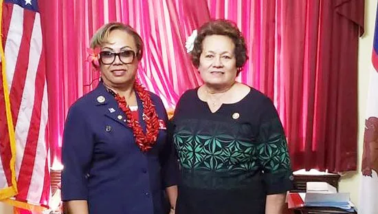 Congresswoman Aumua Amata with Hawai’i Pacific VFW commander, High Chief Igafo Maria Va’a