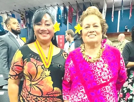 Retired U.S. Army Colonel Leafaina (Ina) Tavai (left) and Congresswoman Aumua Amata Radewagen (right)