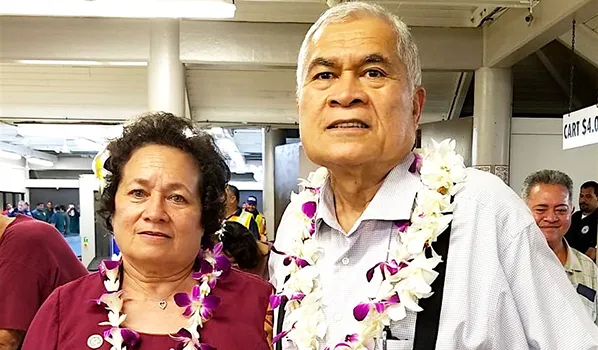 Aumua Amata with Utu Abe Malae just this past week, when they both arrived in the territory on the same flight