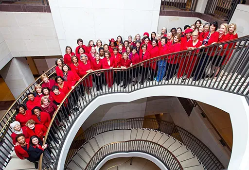 Women members of the House of Representatives in the U.S. Capitol. Rep. Amata is in the upper group (blue puletasi), and Speaker Pelosi is at the center.