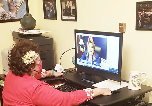 Congresswoman Amata in the remote hearing 