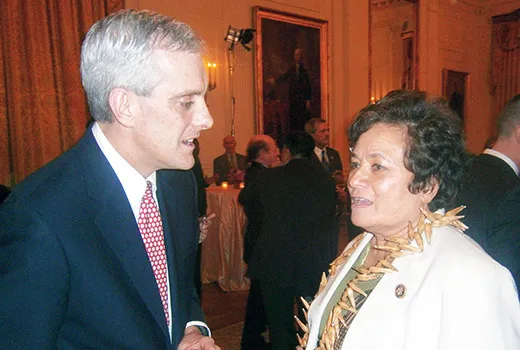 Congresswoman Amata speaking with Secretary McDonough