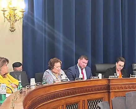 Congresswoman Uifa’atali Amata  speaking in committee
