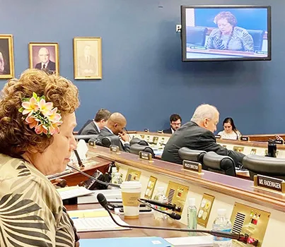 Congresswoman Uifaatali Amata speaking on screen