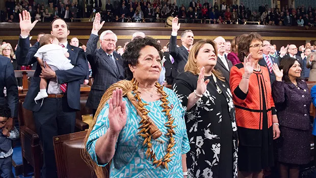 Congresswoman Amata and colleagues taking the oath of office